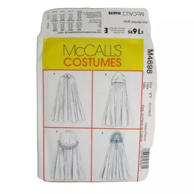 McCalls 4698 Misses Capes Sewing Pattern Size S-M Uncut Medieval Civil War Hood