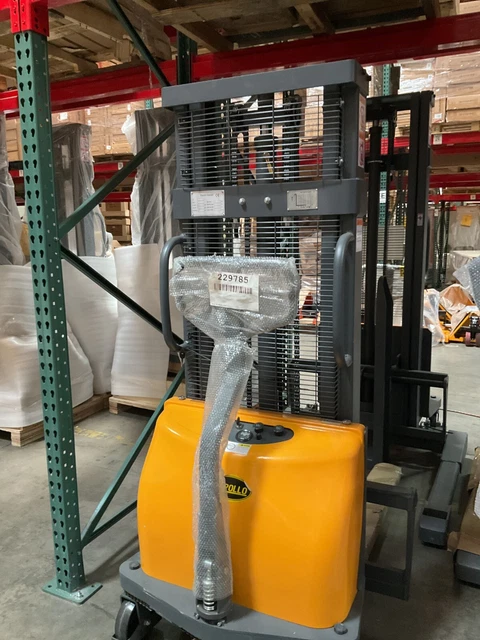 APOLLOLIFT Used 2200lbs Semi Electric Stacker W/ 98" Lift Fixed Leg & Adjt. Fork