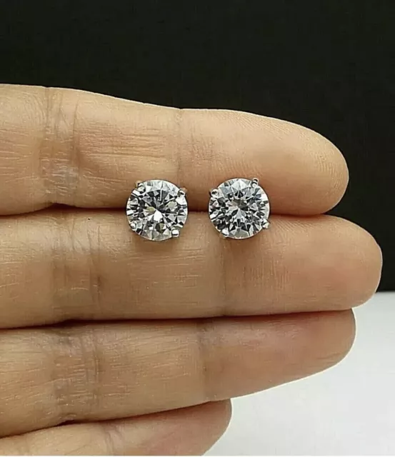 7.00 Ct Round Cut VVS1/D Lab Created Stud Earrings 14K White Gold 9mm Push Back
