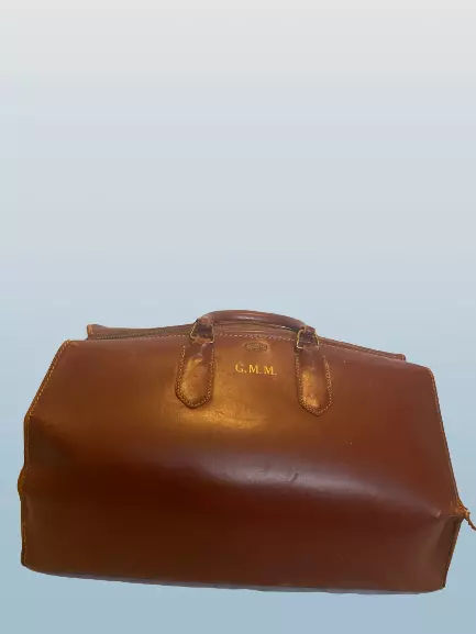 19th century leather and brass Gladstone bag - needs TLC