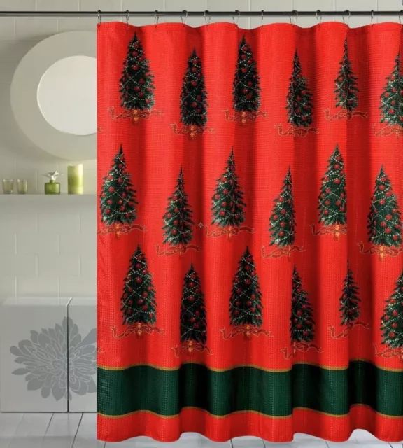 Seasons Greetings 13 Piece Waffle Fabric shower curtain Christmas trees