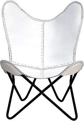 2 White Leather Butterfly Chair Handmade Home Garden Relax Arm Chair Folding