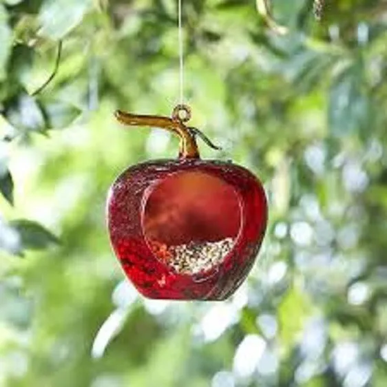 Decorative Bird Feeder  Glass Bird Feeder -Apple Hanging Seed Feeding