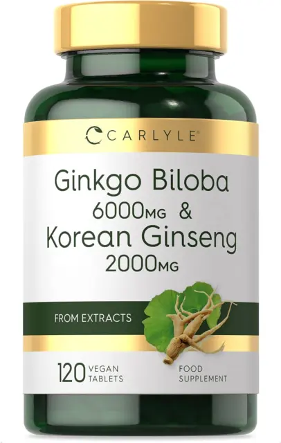 Ginkgo Biloba and Ginseng Tablets 8000mg | High Strength Extract | Ginkgo 6000mg