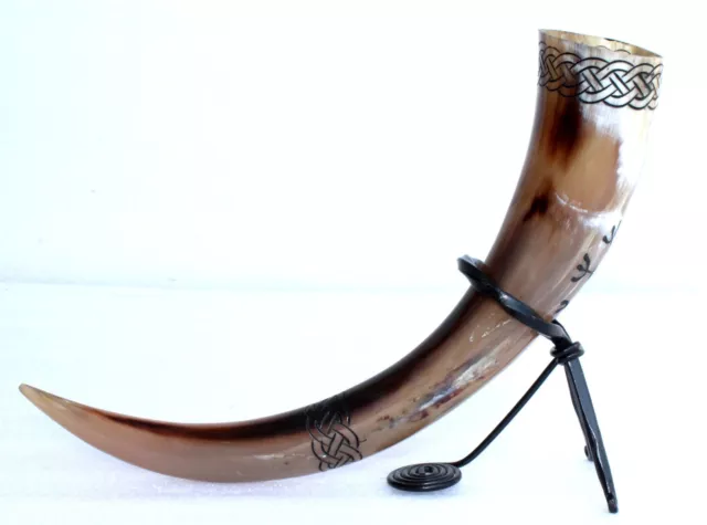 helm of awe Celtic knot carved Viking drinking horn for beer wine Christmas gift 2