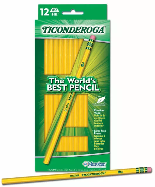 Ticonderoga Wood-Cased Pencils Unsharpened #2 HB Soft Yellow 12 Count New