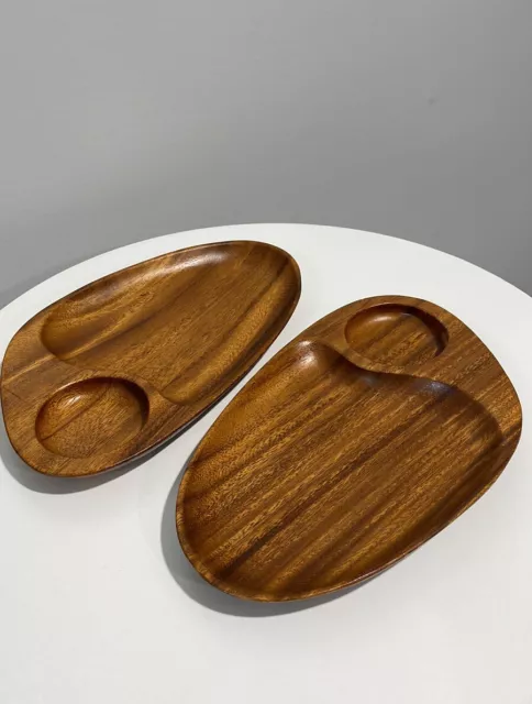 Vintage genuine money pod wood handcrafted mid-century modern Two tray plates