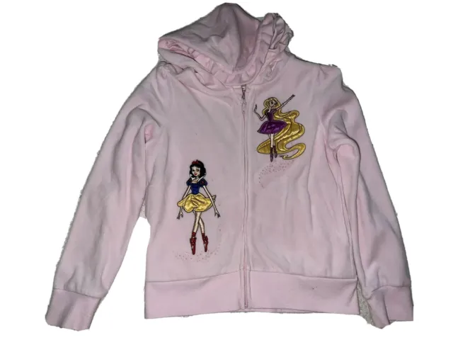 Disney Princess Hoody Girls 7/8 Pink Full Zip Hooded Jacket Embroidered Design