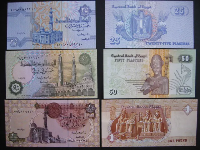 EGYPT  25 + 50 Piastres + 1 Pound 2008  Signature 22 (P57 + P62 + P50)  UNC