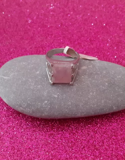Bague Argenté veritable pierre quartz rose T 54 bijoux fantaisie  princesse