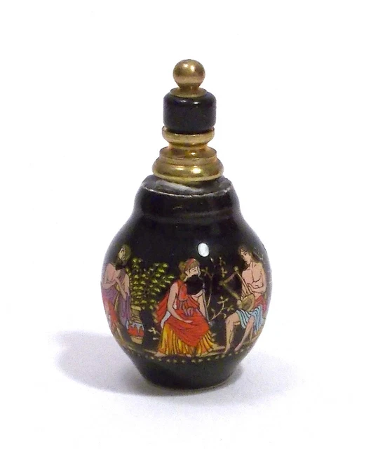 Bottiglietta Porta Profumo Vintage In Ceramica Greca Scene Mitologiche - Nera
