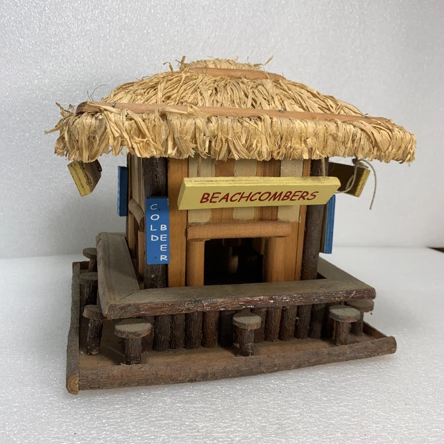 Handmade Beachcombers Birdhouse Beach Bar Hut Cold Beer Island Nautical, Vintage