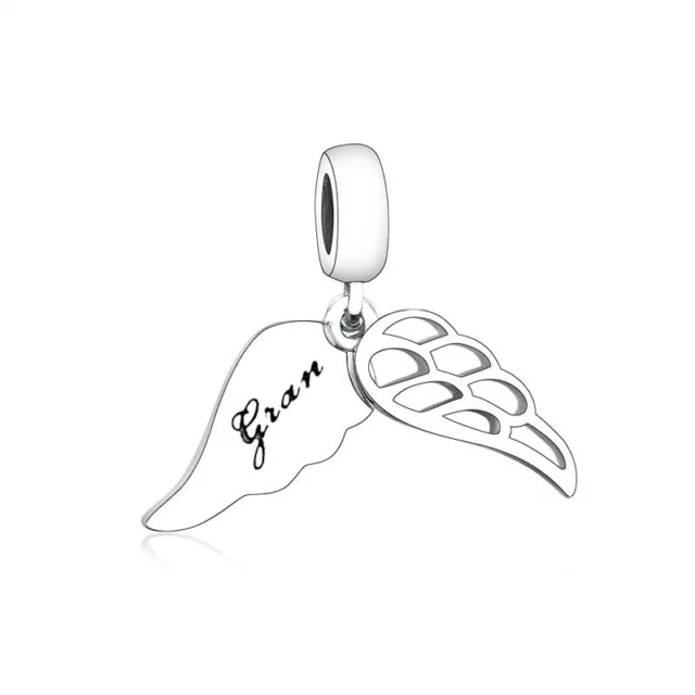 Gran Angel Wings Charm Guardian Angel Memorial RIP Nan Sterling Silver 925
