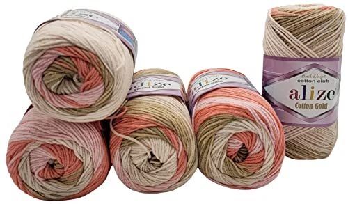 Alize Cotton Gold 5970 - 5 gomitoli di lana da 100 g, 55% cotone, 500 g, (h1T)