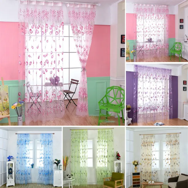 Tulip Flower Sheer Voile Tulle Window Curtain For Bedroom Living Room Home Decor 3
