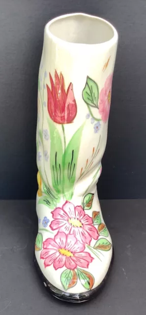 Blue Ridge Southern Potteries floral hand-painted boot vase planter w/ hairline
