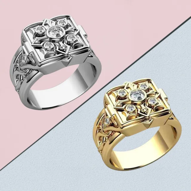 Punk Style Cross Flower Pattern Crystal Ring for Men Wedding Engagement
