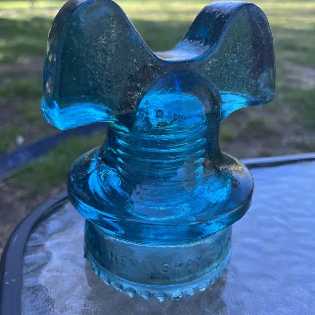 Blue HEMINGRAY 60 Mickey Mouse Ears Glass Insulator Vintage
