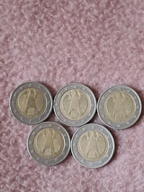 2 Euro Münzen Deutschland 2002  alle 5 Prägestätten A,D,F,G,J Umlaufmünzen