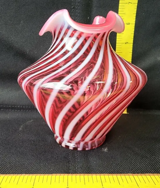 Fenton Art Glass Cranberry Opalescent Optic Swirl Vase Flawless Shape