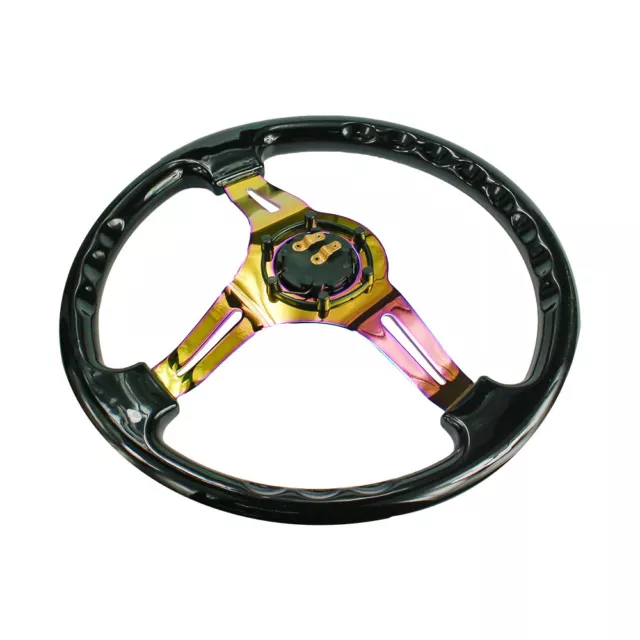 350mm 14inch Universal ABS Deep Dish Racing Steering Wheel Neo Chrome & Black 2