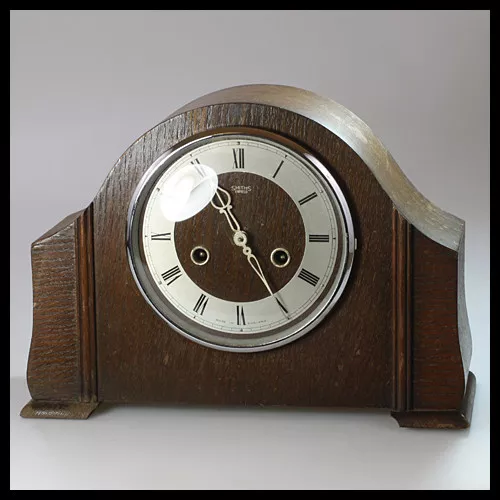 SMITHS ENFIELD England Wooden Brass Mantel Shelf Mechanical Wind up Clock Chimes