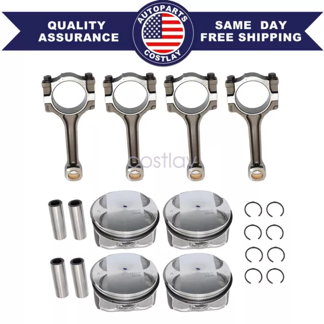 New Pistons & Rings & Connecting Rod Kit For Buick Chevrolet GMC Saturn 2.4L