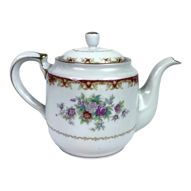 Spoto China Teapot Occupied Japan Rare Multi Color Flowers Gold Trim