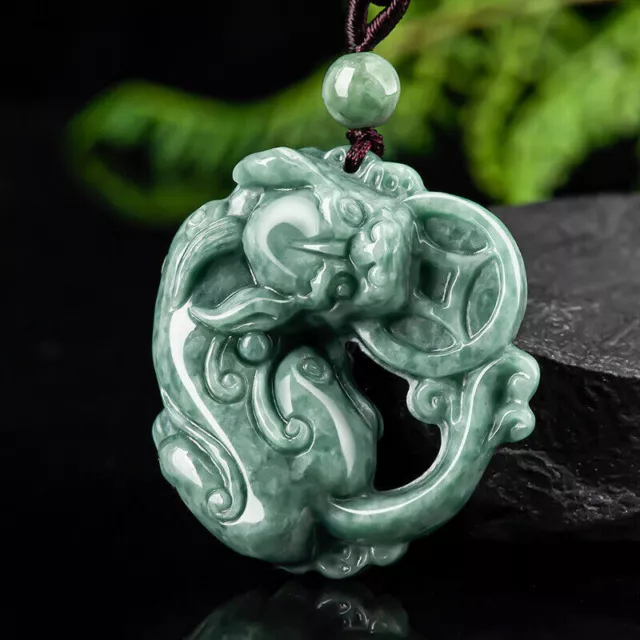 Natural Grade A Jade Jadeite Men Women Lucky Eat Coin Dragon Son Pixiu Pendant