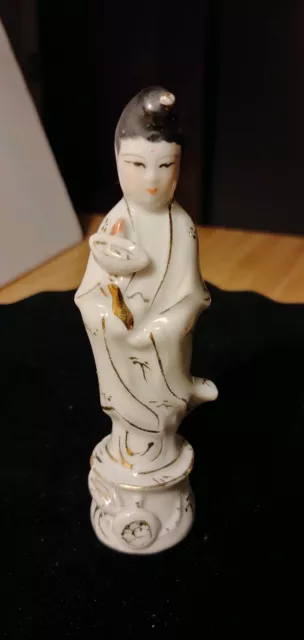 Vintage Kwan Yin Chinese Goddess of Mercy Miniature Porcelain Figurine