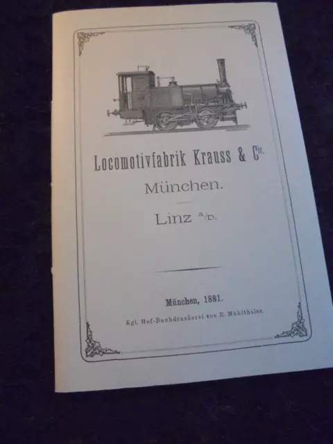 Prospekt Lokomotivfabrik Krauss München/Linz, 1881 (Eisenbahn/Lokomotive)Reprint