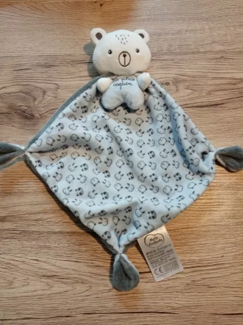 DOUDOU PLAT CAPE MOTS D'ENFANTS OURS BLEU GRIS LE PLUS COQUIN 3 dispo