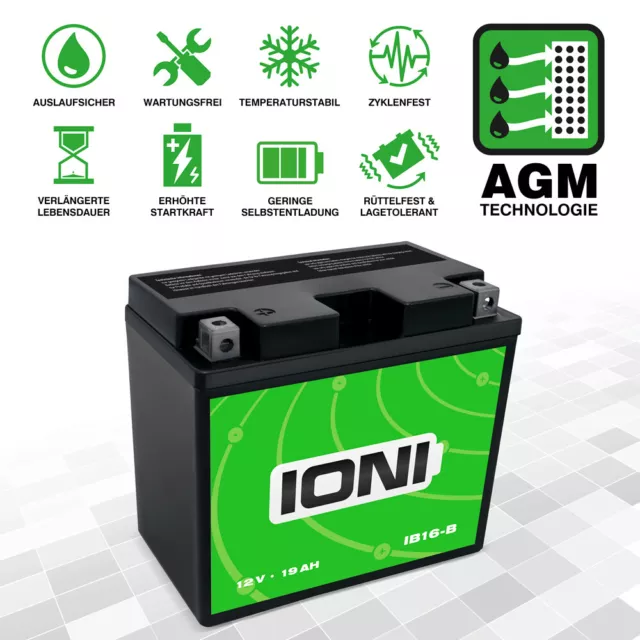Batterie 12V 19Ah AGM IONI IB16-B Motorrad ähnlich YB16-B CB16-B 51912 M4F44 3
