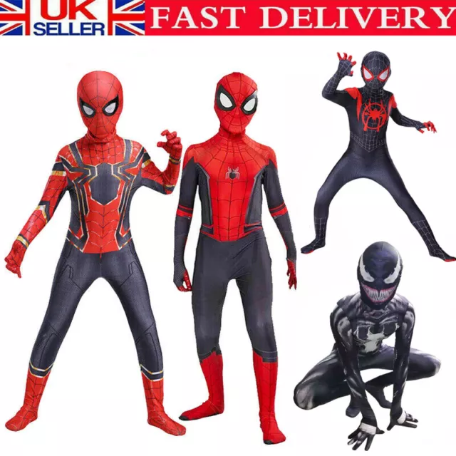 Kids Boys Spiderman Fancy Dress Party Jumpsuit Cosplay Costume Bodysuit 4-18Age