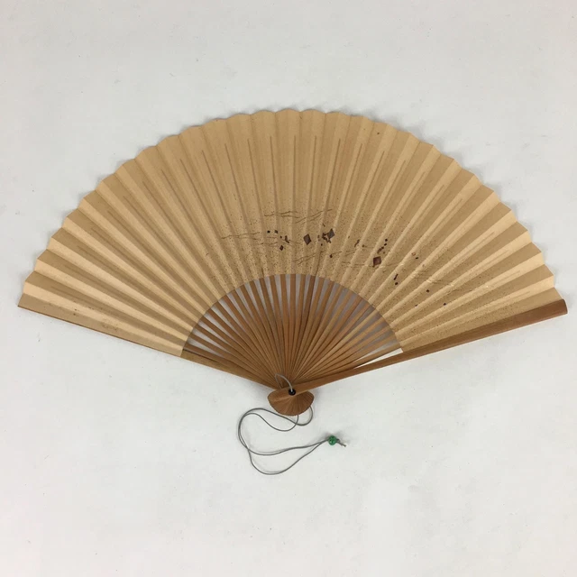 Japanese Folding Fan Vtg Sensu Bamboo Frame Paper Golden Glitter 4D600