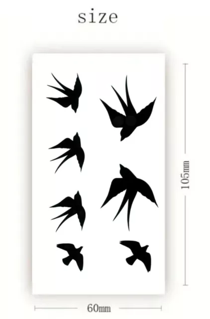 BLACK SWALLOW Temporary Tattoos UK Small Mens Womens Body Face Bird Transfers 🖤