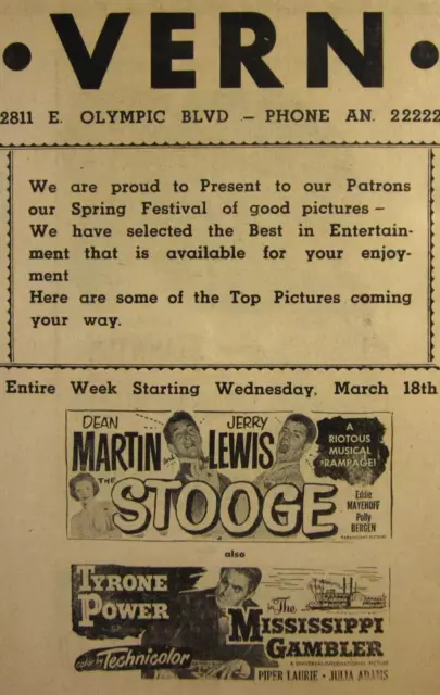 Vintage Vern Theatre Program Martin Lewis Olympic Blvd Los Angeles CA c. 1952