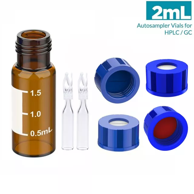 2ml Amber Autosampler Vial 9-425 Screw Caps / 250ul Vial Inserts with Polyspring