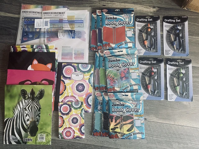 Lot Of 258 School Supplies-Book Covers, Notebooks, 3 Ring Folders, Rulers & Draf
