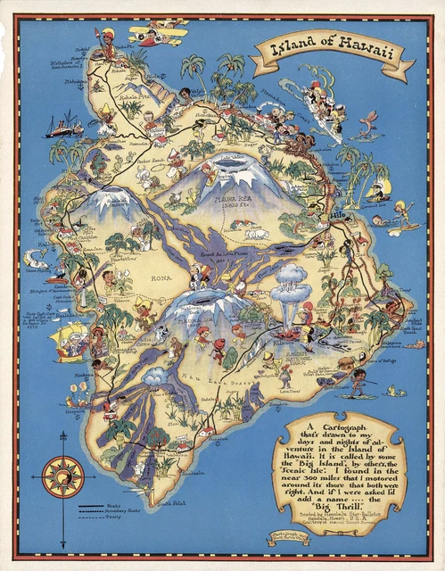 PICTORIAL MAP ISLAND of Hawaii Vintage Wall Art Poster Print Hawaiian