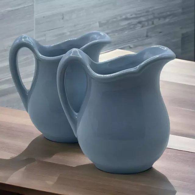 Buffalo China Blue Lune Vintage Two Milk Pitchers Creamers Restaurant Ware 16oz