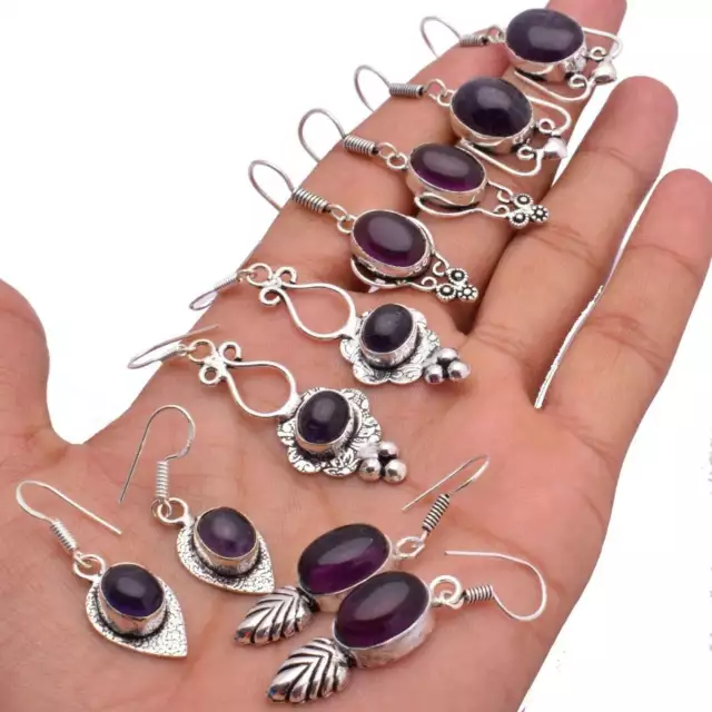 Amethyst Gemstone 925 Sterling Silver Plated 50Pair Earrings Lot HTFE104