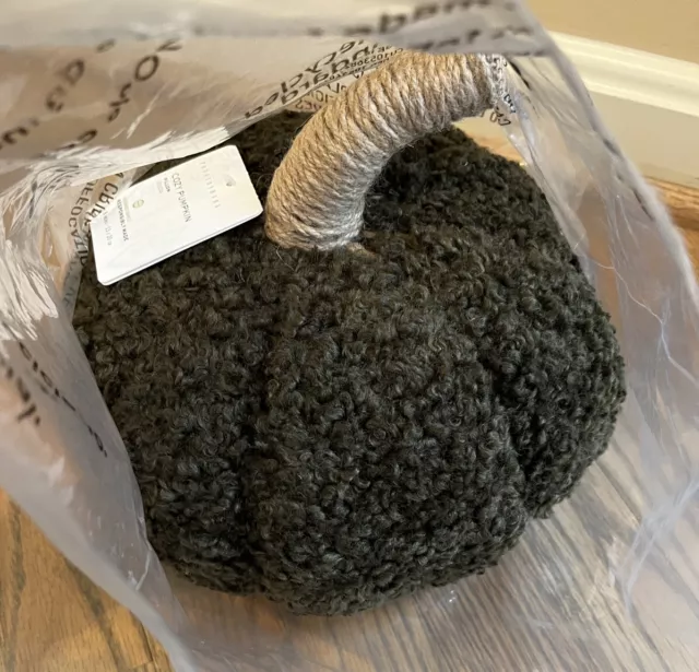 Pottery Barn Cozy Pumpkin Pillow Loden Green Sherpa Fall Halloween NWT