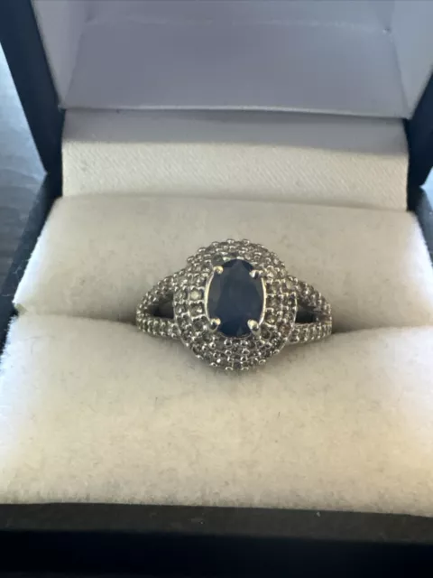 sapphire diamond ring 10K White Gold