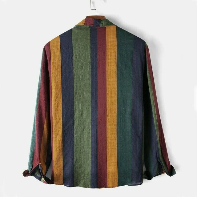 Chemise Homme Coton-lin à Col Mao Et Boutons Pression - Style Rétro Décontracté