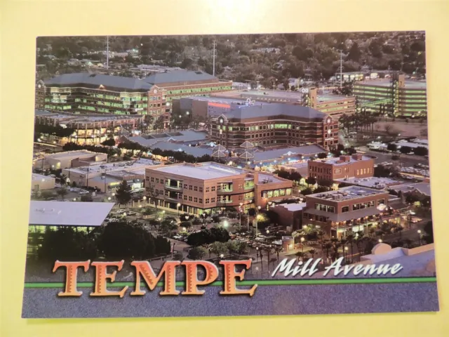 Tempe Arizona vintage postcard aerial nighttime view on Mill Avenue