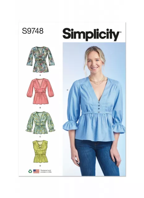 Simplicity SEWING PATTERN S9748 Misses' Top With Sleeve Variations 6-14 Or 16-24