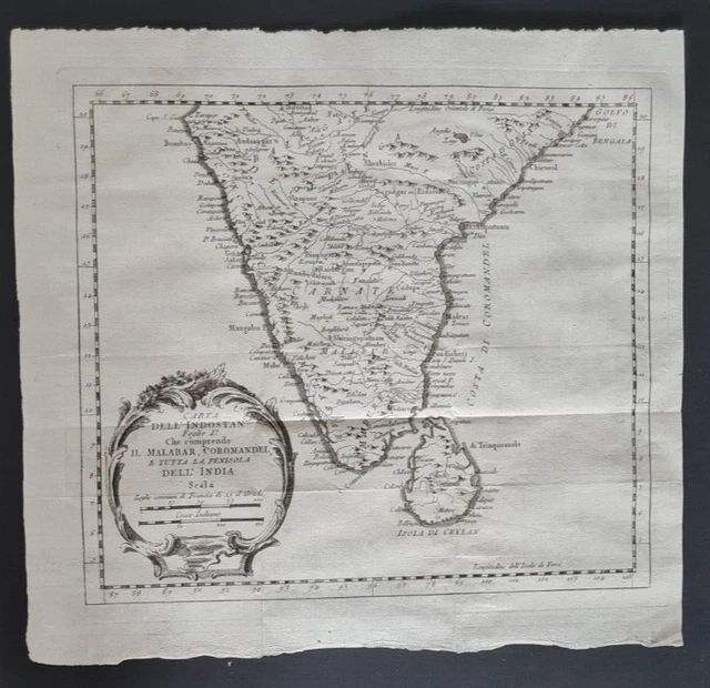 ANTIQUE MAP OF southern India and Sri Lanka - Kerala & Tamil Nadu