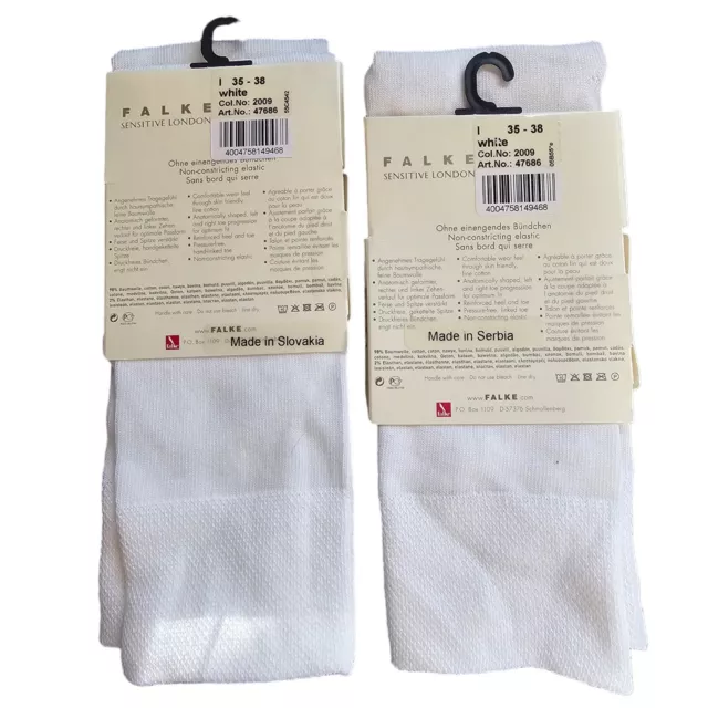 2-Pack Falke Womens Sensitive London Socks White 35-38 (5-7.5 US) 47686 NEW! 2