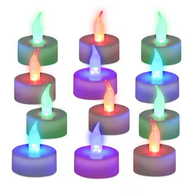 Pack de 12 velas led colores, A pilas, Velas sin llamas, Luz ambiente